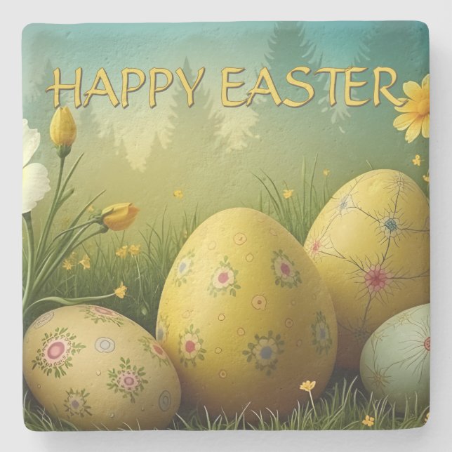 Spring Magic with Easter Eggs in a Sea of Flowers Stone Coaster (Front)