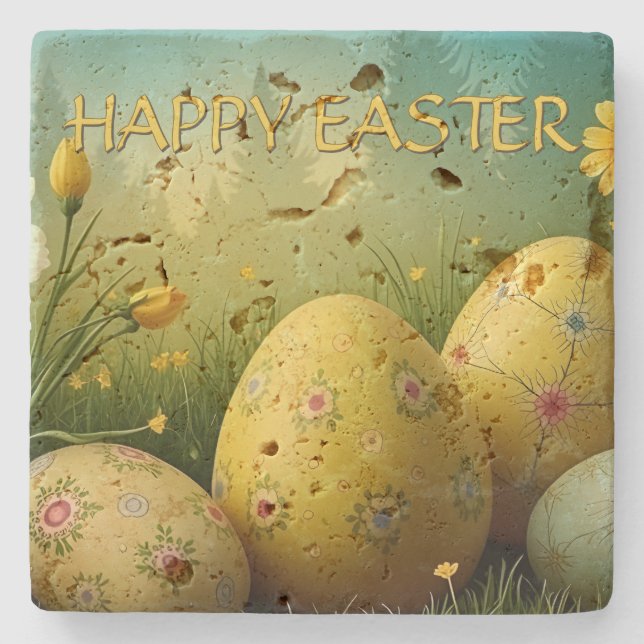 Spring Magic with Easter Eggs in a Sea of Flowers Stone Coaster (Front)