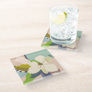 Spring Magnolia Color Blocks Florist Glass Coaster