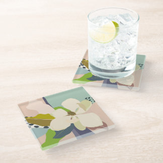 Spring Magnolia Color Blocks Florist  Glass Coaster