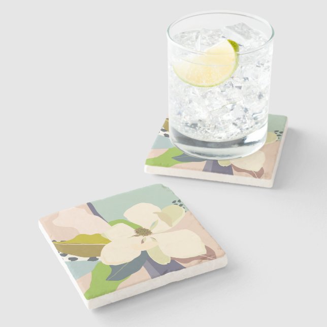 Spring Magnolia Colour Blocks Florist  Stone Coaster (Side)