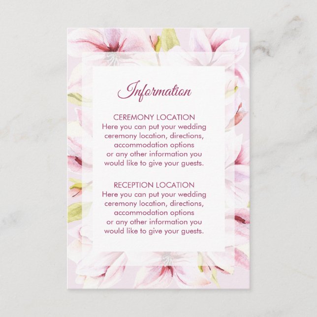 Spring Magnolias Floral Wedding Information Cards (Front)