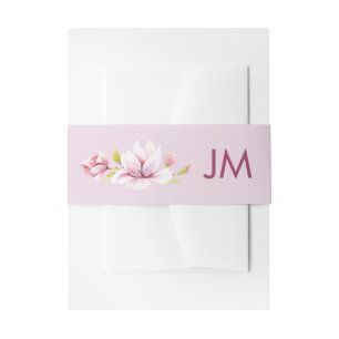 Spring Magnolias Monogram Floral Wedding Invitation Belly Band