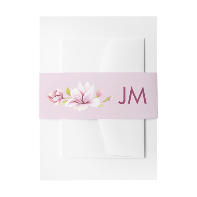 Spring Magnolias Monogram Floral Wedding Invitation Belly Band (Front Example)