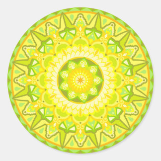 Spring Mandala Green Yellow Floral Aesthetic Boho Classic Round Sticker