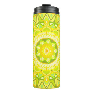 Spring Mandala Travel Green Yellow Floral Boho Thermal Tumbler