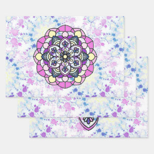 Spring Mandala Wrapping Paper Flat Sheet Set of 3