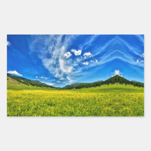 Spring meadow and blue sky rectangular sticker