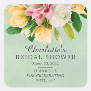 Spring Meadow Floral Bridal Shower Square Sticker