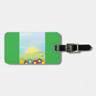Spring Meadow Sunburst with Colourful Flowers Luggage Tag