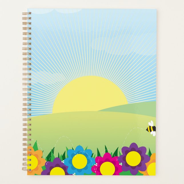 Spring Meadow Sunburst with Colourful Flowers Planner (Front)