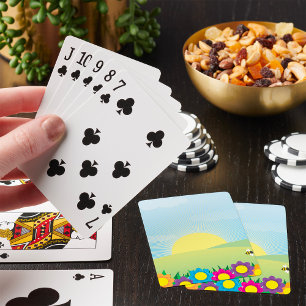 Spring Meadow Sunburst with Colourful Flowers Playing Cards