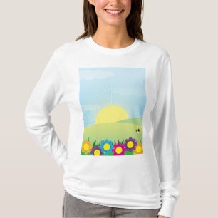 Spring Meadow Sunburst with Colourful Flowers T-Shirt