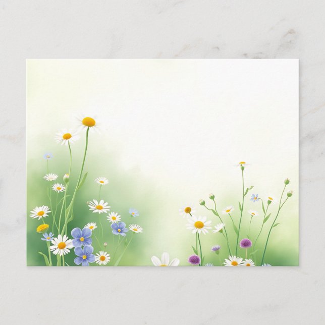 Spring Meadow Watercolor with Wildflowers in Soft  Postcard (Front)