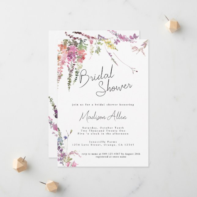 Spring Meadow Wildflower Bridal Shower Announcement (Front/Back In Situ)