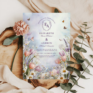 Spring Meadow Wildflower Butterfly Wedding Invitation