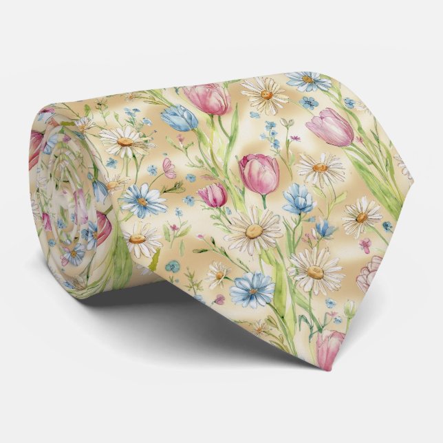 Spring Meadow Wildflower Pattern Tie (Rolled)