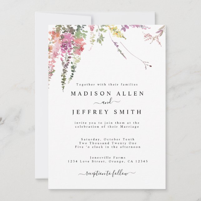 Spring Meadow Wildflower Wedding Invitation (Front)