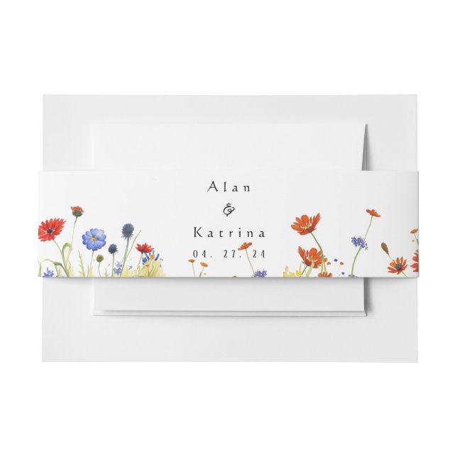 Spring Meadow Wildflowers Invitation Belly Band (Front Example)
