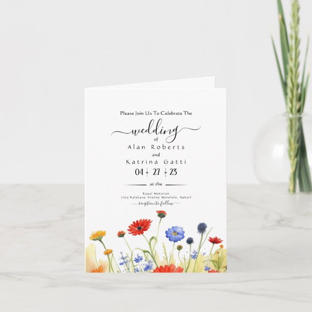 Spring Meadow Wildflowers Wedding Invitation (Front)