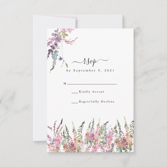 Spring Meadow Wildflowers Wedding RSVP Card (Front)