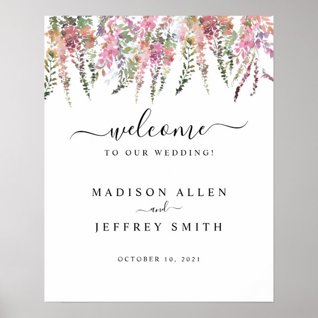 Spring Meadow Wildflowers Wedding Welcome Sign (Front)
