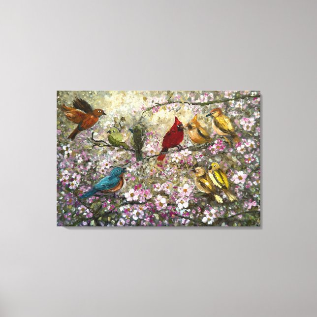 Spring Meet: Colorful Songbirds Bird Lovers Gifts Canvas Print (Front)