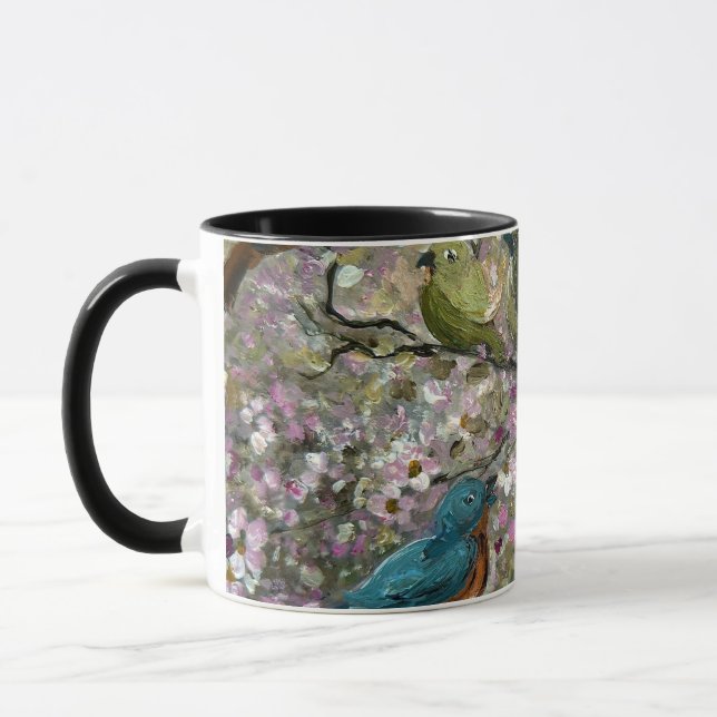 Spring Meet: Colorful Songbirds Bird Lovers Gifts Mug (Left)