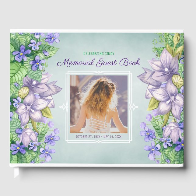 Spring Memorial Service Lilac Floral Your Photo Guest Book (Front)