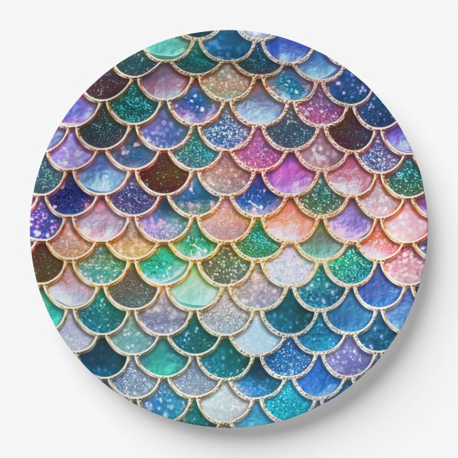 Spring Mermaid Glitter Scales- Mermaidscales Paper Plate (Front)