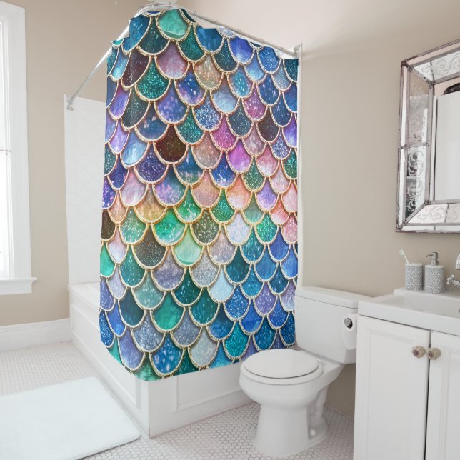 Spring Mermaid Glitter Scales- Mermaidscales Shower Curtain (In Situ)