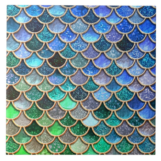Spring Mermaid Green Glitter Scales- Mermaidscales Tile (Front)