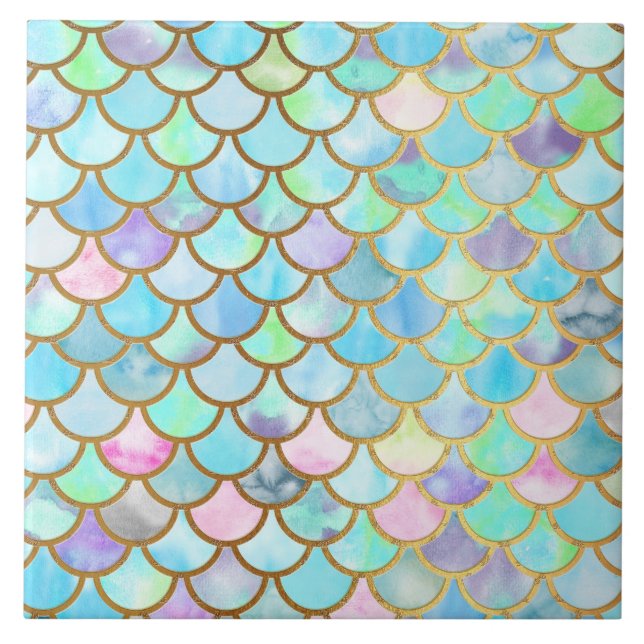 Spring Mermaid Watercolor Scales- Mermaidscales Tile (Front)