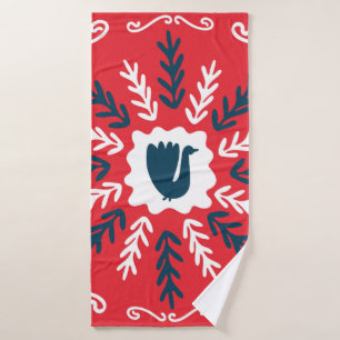 Spring, Merry Christmas folk doodle art square til Bath Towel