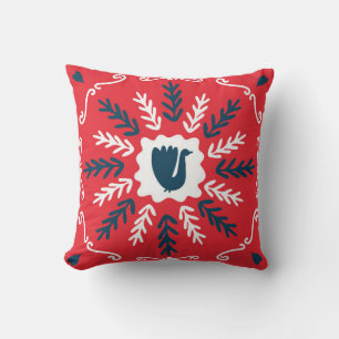 Spring, Merry Christmas folk doodle art square til Cushion