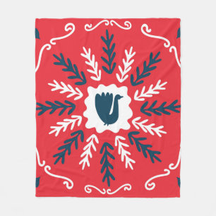Spring, Merry Christmas folk doodle art square til Fleece Blanket
