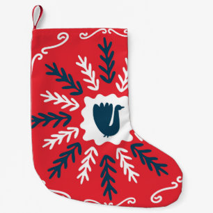 Spring, Merry Christmas folk doodle art square til Small Christmas Stocking
