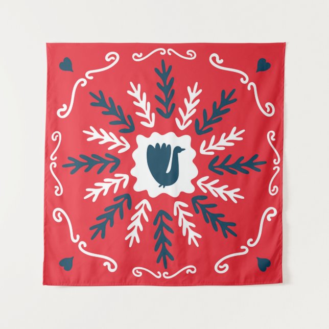 Spring, Merry Christmas folk doodle art square til Tapestry (Front)