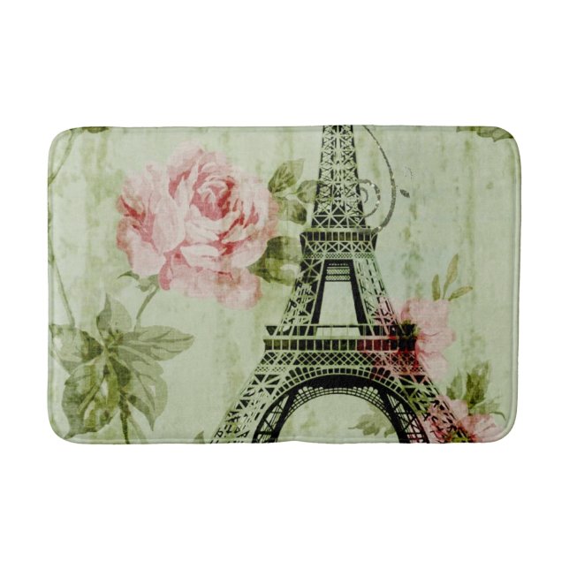 spring mint pink floral french paris eiffel tower bath mat (Front)