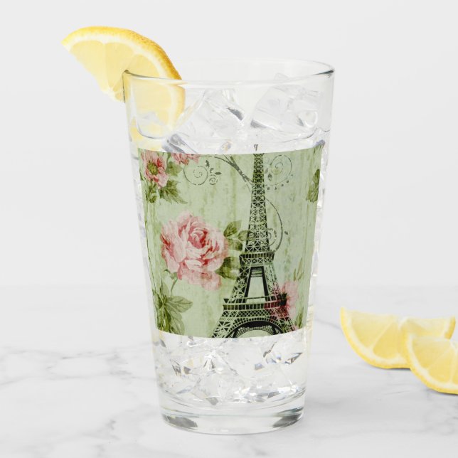 spring mint pink floral french paris eiffel tower glass (Front Ice)