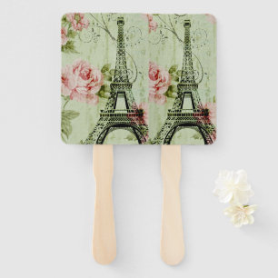 spring mint pink floral french paris eiffel tower hand fan