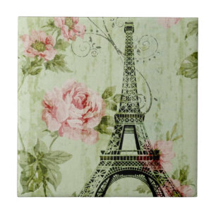 spring mint pink floral french paris eiffel tower tile