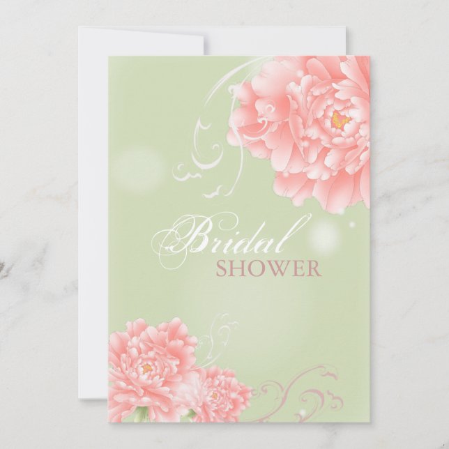Spring mint pink peony botanical bridal shower invitation (Front)