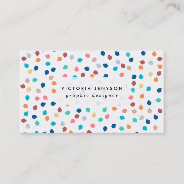 Spring modern polka dots brushstrokes pattern business card (Front)