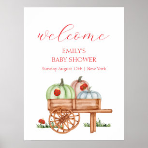 Spring Modern Pumpkin Labybug Baby Shower Welcome Poster