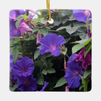 Spring Morning Glories in Blue Ceramic Ornament