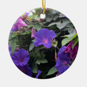 Spring Morning Glories in Blue Ceramic Tree Decoration
