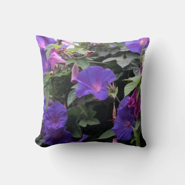 Spring Morning Glories in Blue Cushion (Front)