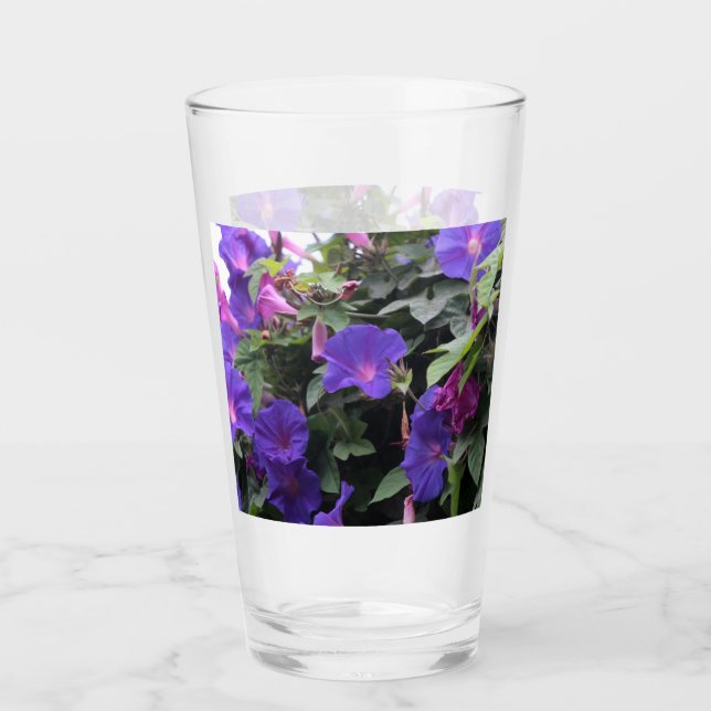 Spring Morning Glories in Blue Glass (Front)
