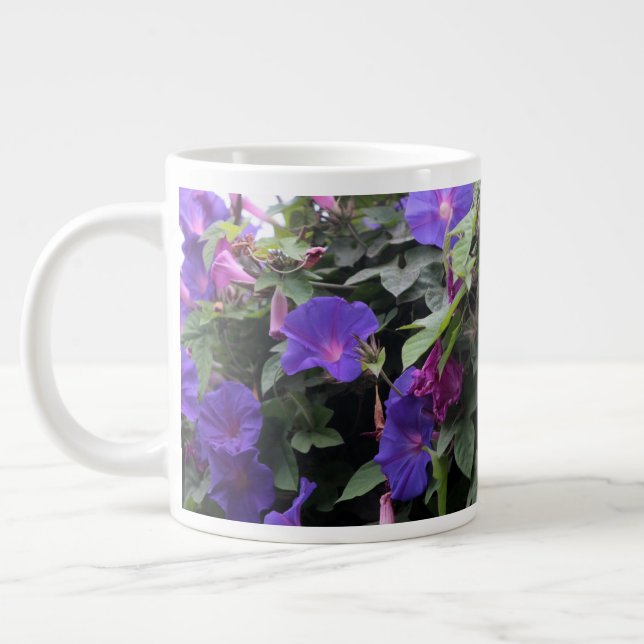 Spring Morning Glories in Blue Large Coffee Mug (Left)